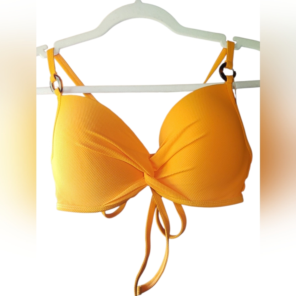 Sz Large NWT Orange Twist-Front Bikini Top Push Up Cups Strappy Swimwear